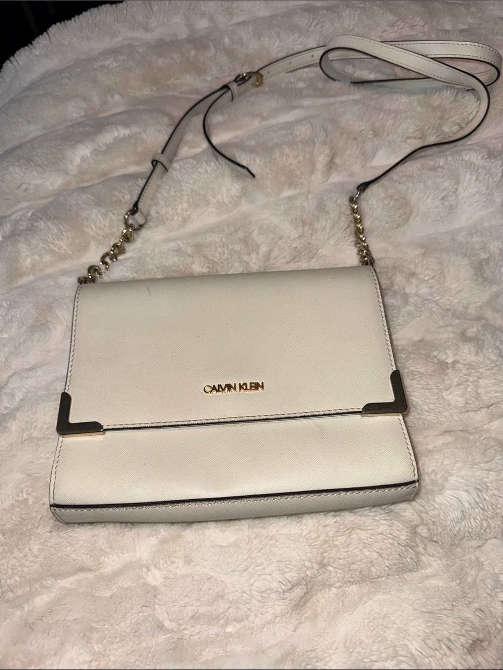 Calvin Klein Cream Crossbody Bag with Gold Trim